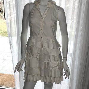 BCBG white button up dress with ruffle layers sz 8